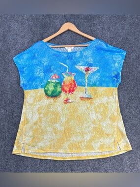 Art & Sol Colorful Wearable Art Top Cap Sleeves Women’s XL Beachy Cocktail